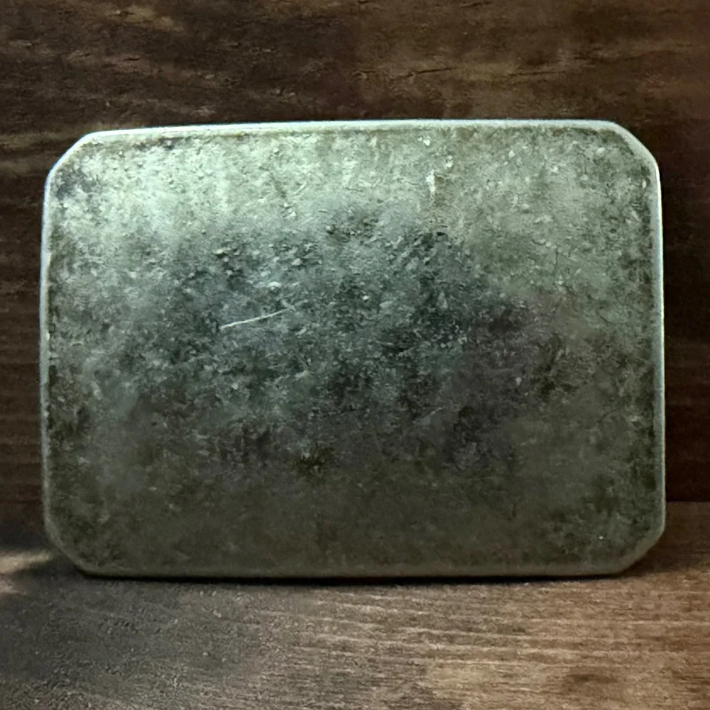 Vintage Blank Rectangular Belt Buckle Weathered Silver Tone Distressed Metal